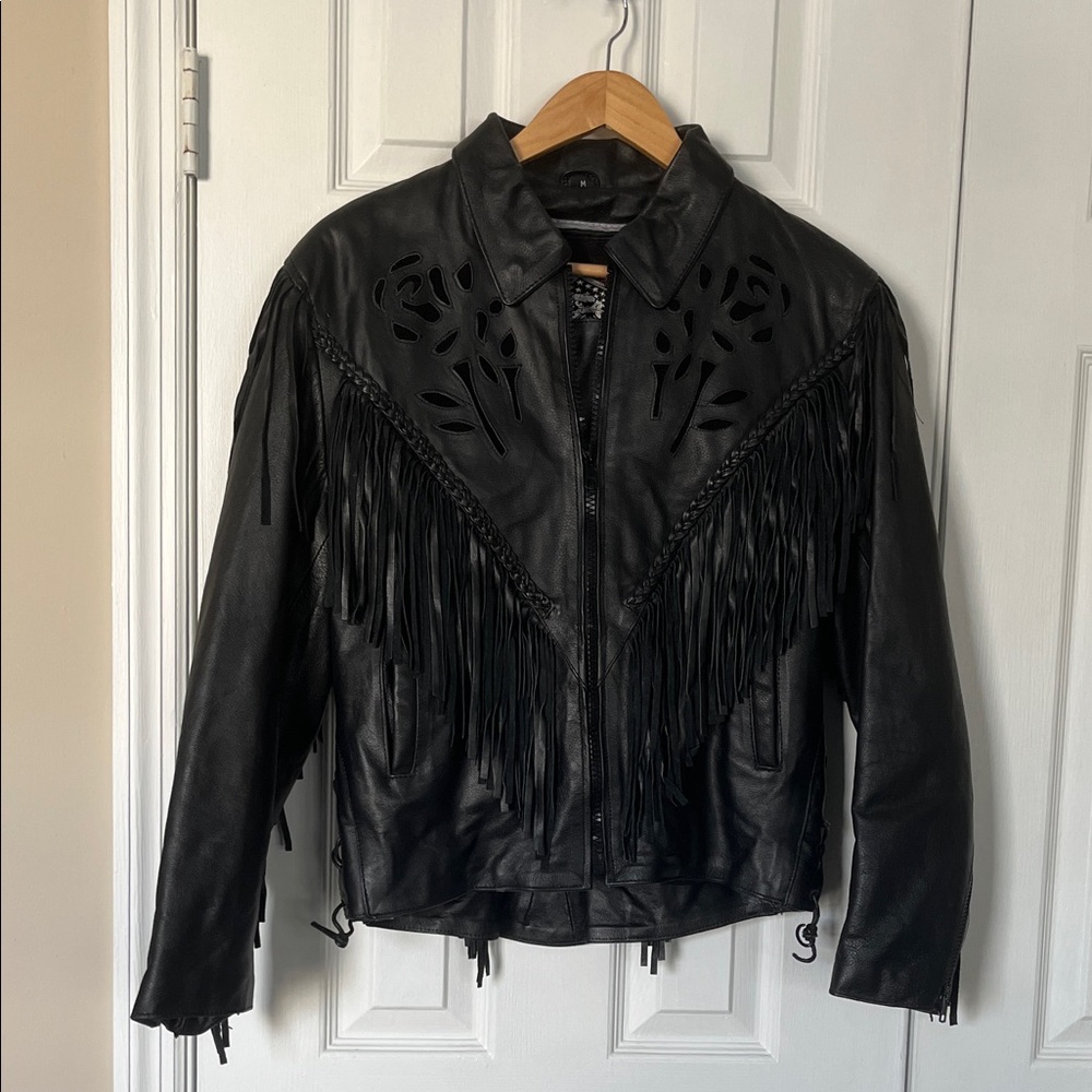 Black Leather Fringe Jacket